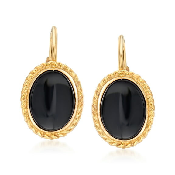 Ross-Simons 8x6mm Black Onyx Drop Earrings in 14kt Yellow Gold, Women's, Adult