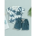 thumbnail image 2 of Suealasg Kids Boys Summer Outfits 6M 1T 2T 3T Short Sleeve Tree Print Lapel T-Shirt+ Elastic Waist Shorts Set 2Pcs Toddler Baby Boys Beach Vacation Clothes, 2 of 9