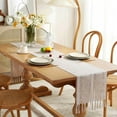 thumbnail image 5 of Rustic Table Runner with Tassels, Boho Table Runners, Farmhouse Table Runner for Holiday Party Home Decor Bohemian Dining Wedding-Gray, 13x79 Inches, 5 of 7