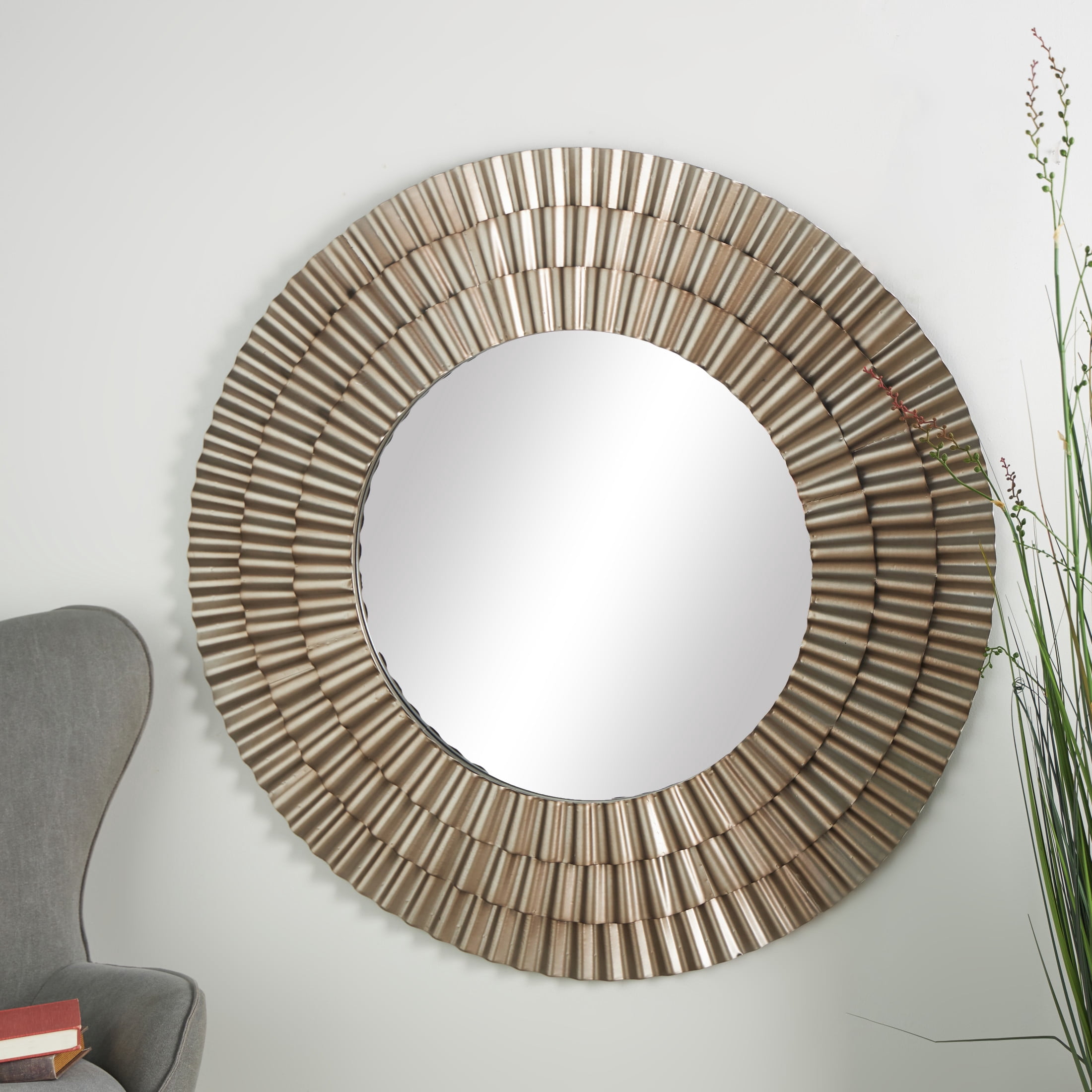 DecMode 42" x 42" Gold Layered Ripple Wall Mirror