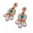 thumbnail image 3 of K-KED Cultured White Pearl Cz Pave Gold Plated Fashion Stud Earring Statement Earring, 3 of 6