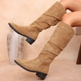 thumbnail image 5 of EKVAHL Women's Slouch Knee High Boots, Faux Suede Ruched Design Low Block Heel Tall Boots, Wide Calf Fall Winter Casual Daily Boots Brown, 5 of 6