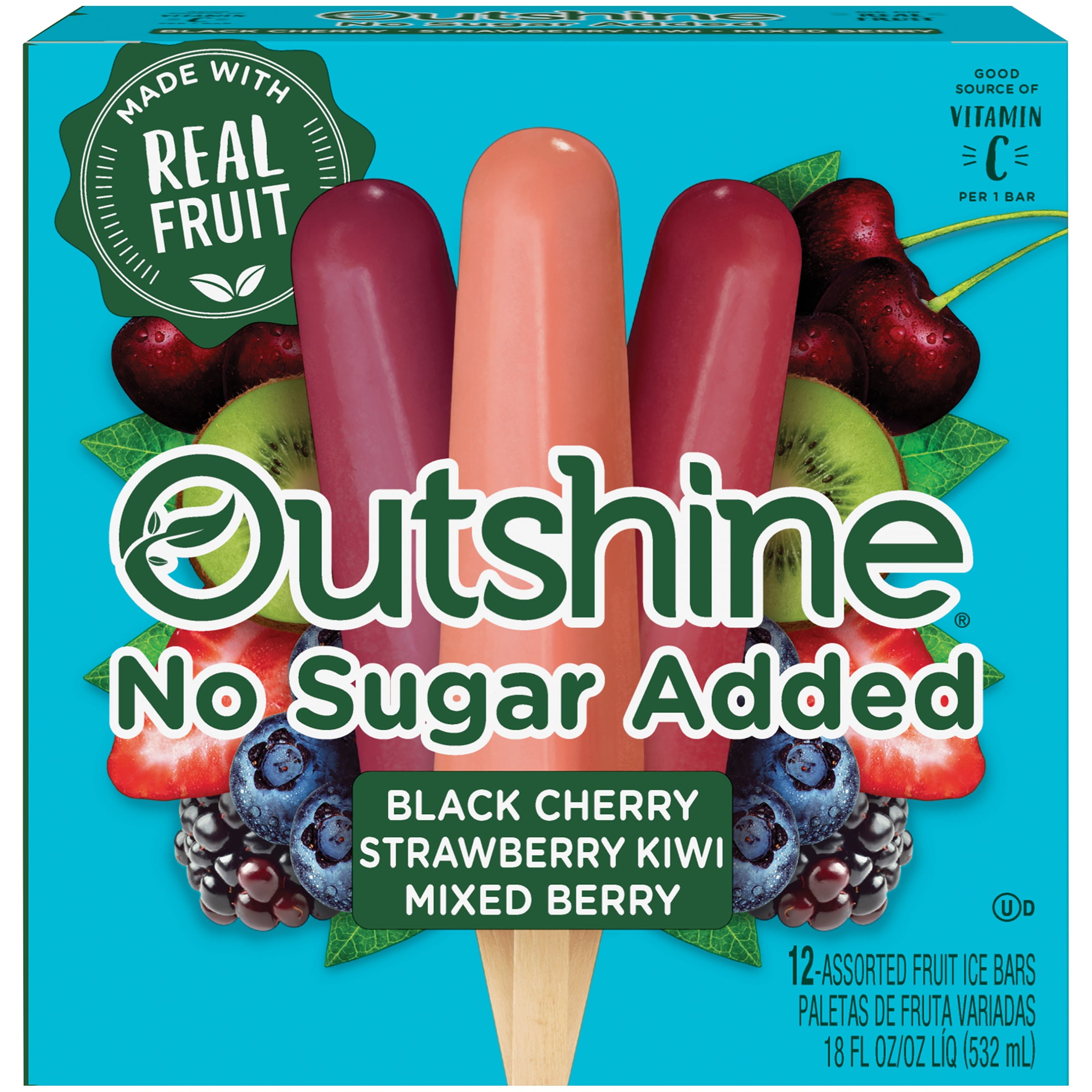 OUTSHINE No Sugar Added Black Cherry Strawberry Kiwi & Mixed Berry