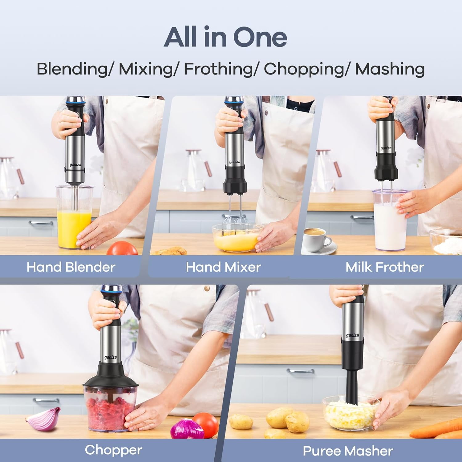 Immersion Blender Handheld 6 in 1 with Stainless Steel Blade, 15  Blenders Electric for Smoothies and Soups
