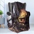 thumbnail image 4 of Fantasy Soft Flannel Fleece Throw Blanket, Open Treasure Chest with Gold Coins in Cave Pirate Fairy Illustration, Cozy Plush for Indoor and Outdoor Use, 70" x 90", Charcoal Grey Amber, by Ambesonne, 4 of 5