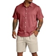 thumbnail image 2 of Men's Summer Beach Vacation Outfit Set, 2 Piece Short Sleeve Shirt & Shorts Matching Set, Casual Cruise Resort, 2 of 6