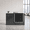 Black, variant on 63" Modern Reception Desk with Wooden Grille Front Design, Built-in Power Outlets and Lockable Drawers for Salon, Office, Lobby or Retail Store, Black
