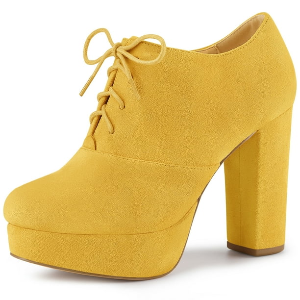 Botines con Tacón grueso y Plataforma Redonda Allegra K para Mujer Amarillo 38.5