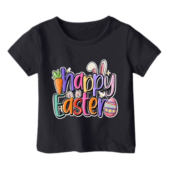 Toddler Tee Easter Summer Short Sleeve Round Neck T Shirt for Kids, Boys and Girls Fashion Prints Tops Boys Tee Black 2 Years-3 Years