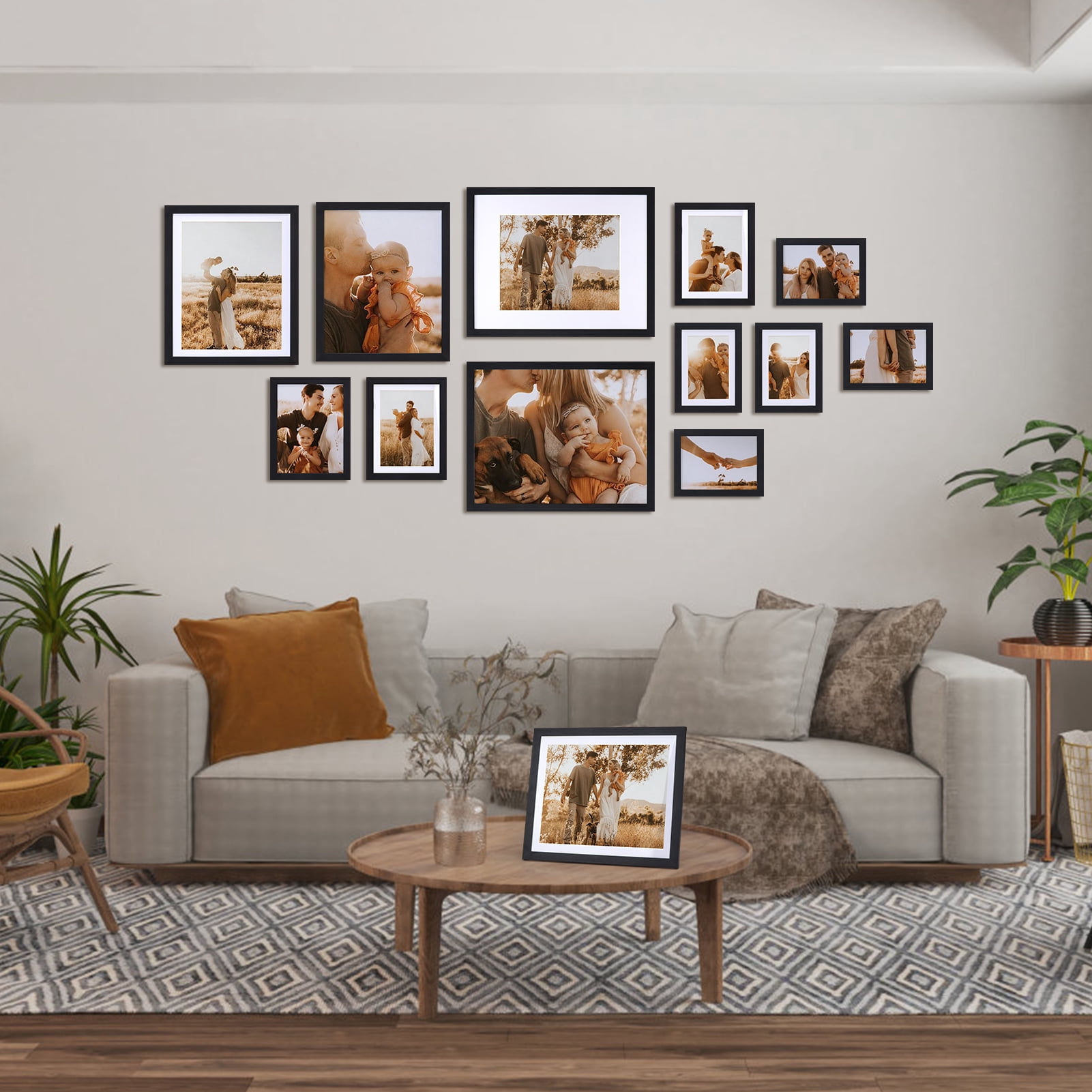 5x7 Wood Picture Frames Set of 15, Display 4x6 Photos with Mat or 5x7 Photos without Mats for Wall or Tabletop Decoration, Black