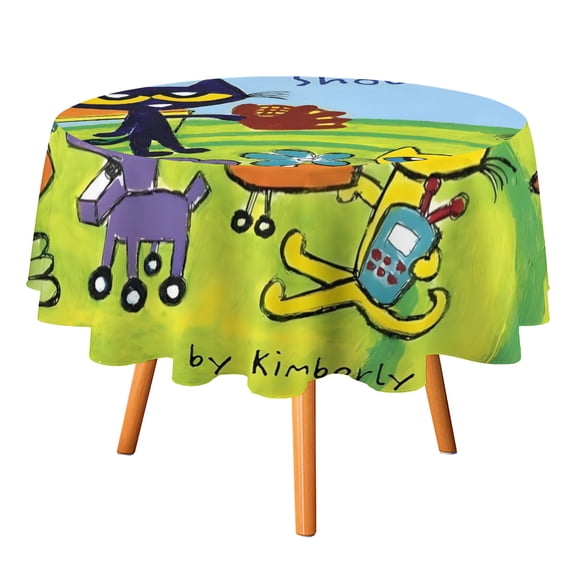 Pete the Cat-Theme Round tablecloth has an iconic print, fits most tables, and is easy to care for perfect gifts for fans friends and family.diameter60''(152cm)