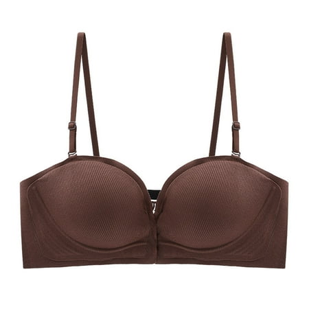 

Womens Strapless Bra with Removable Adjustable Straps Front Closure Pushup Non-slip Wirefree Bra for Dress Underwear