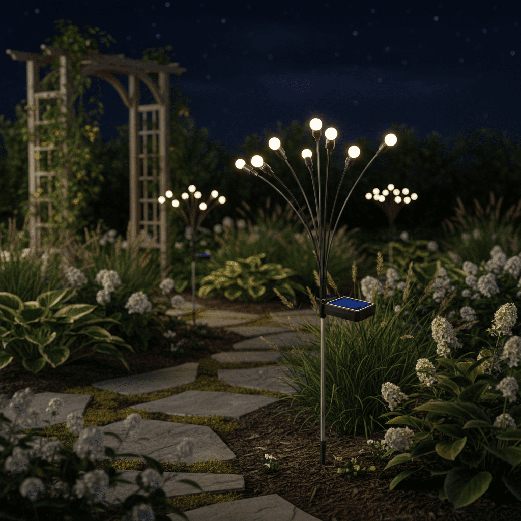 Solar Lights Outdoor(4 Pack,32 LEDs), Solar Garden Lights, Outdoor Decorations, Firefly Light for Patio Decor, Big Bulb, Unique Gifts for Women, Gifts for Grandma
