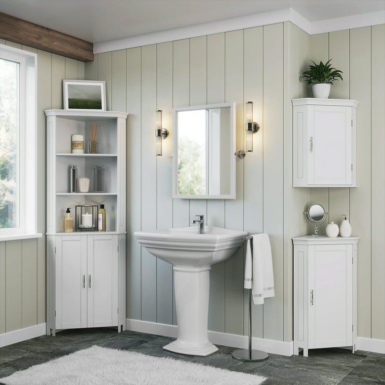 White corner bathroom floor cabinet discount