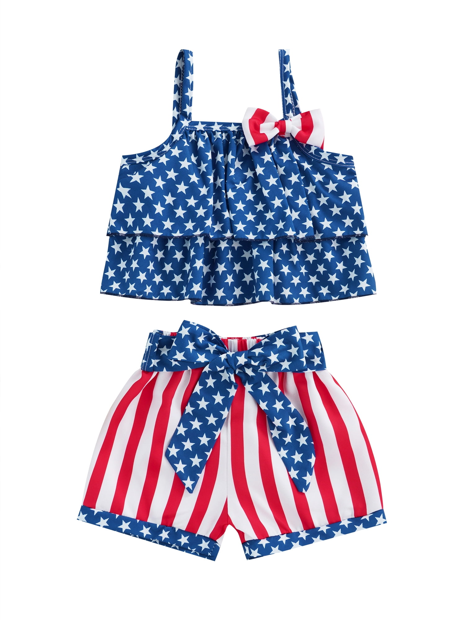 JVNSS July 4Th Independence Day Retro American Flag Comfort Little Baby Girls Flounced T Shirts Outfits for 2-6T Baby Girls