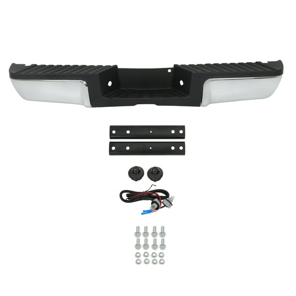 Genrics Chrome Steel Rear Step Bumper without Parking Sensor Hole Replacement for 2008-2016 F-250 F-350 F-450 Super Duty
