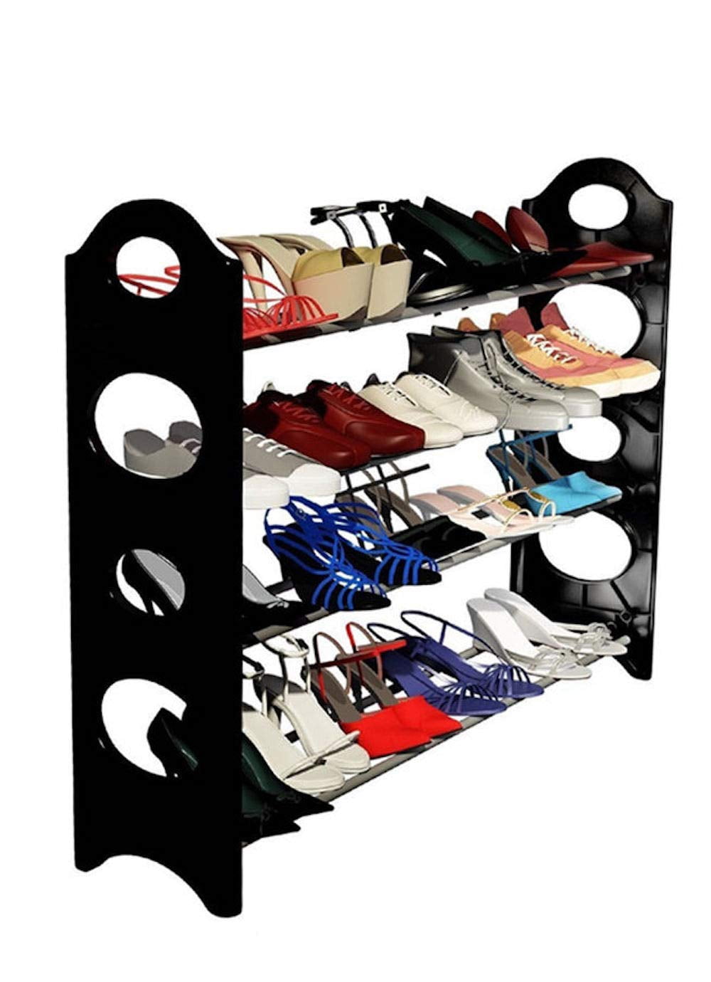 Lowestbest 4-Tier 20 Pairs Shoe Racks, Iron and PP, Black and White Lowestbest 4-Tier 20 Pairs Shoe Racks, Iron and PP, Black and White