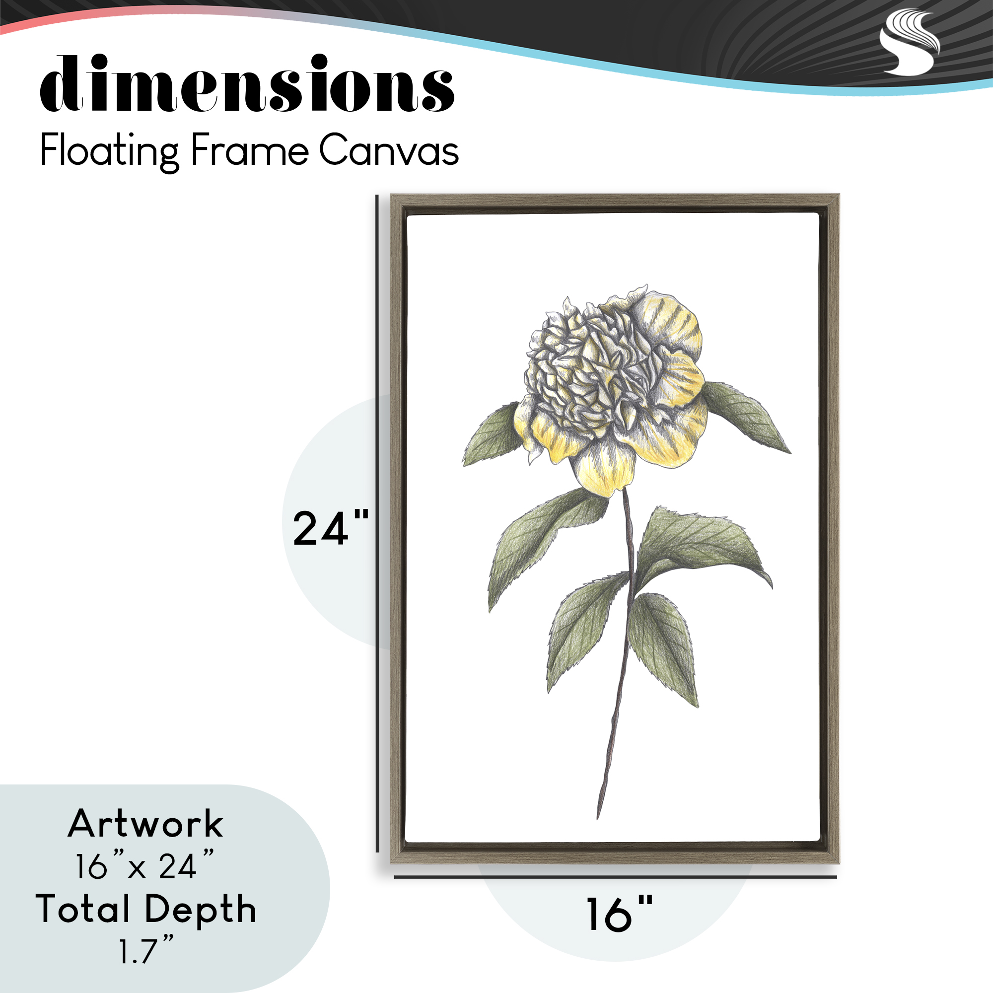 Camellia Flower Illustration Brown Framed Floater Canvas Wall Art, design by Cecilia Battaini