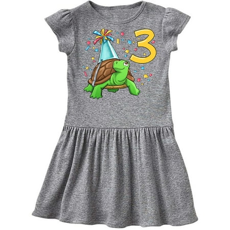 

Inktastic 3rd Birthday Cute Turtle in Party Hat with Confetti Gift Toddler Girl Dress