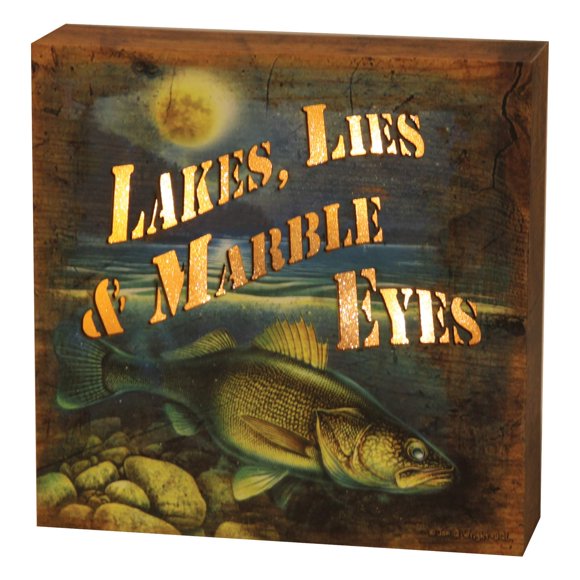 Rivers Edge Products LED Canvas Wall Art, 6 by 6 Inches, Fiber Optic Light Up Wall Decor, Battery Operated Lighted Nature Canvas Print, LED Light Kitchen, Bedroom, or Home Decor, Lake Lies Marble