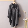 thumbnail image 2 of Chemises à Boutons pour Femmes Manches Longues Retroussables Ourlet Haut-Bas Blouse Décontractée, 2 of 3