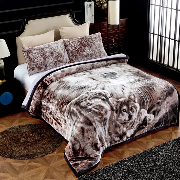 NC Contemporary Brown, Gray, Multi-color Printed Polyester Plush Reversible Bed Blankets King (Count 3)