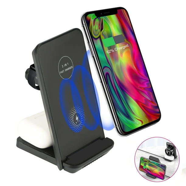 Wireless Charger Foldable 3 In 1 Wireless Charger Station 15w Qi Fast Wireless Charging Stand Dock
