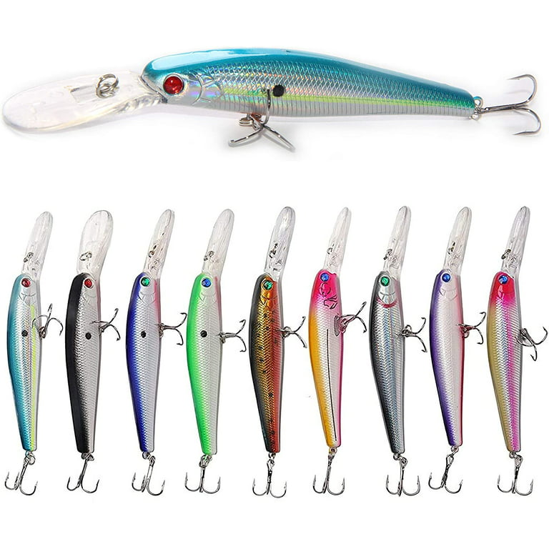 Hard Fishing Lures Bait Minnow Lures Bass CrankBait Set Life-Like Swimbait  Deep Diving Sinking Lures with Treble Hook for Bass Trout Walleye Redfish