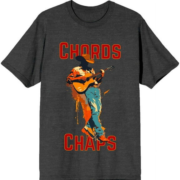 "Chords & Chaps" Cowboy Americana Adult Charcoal Crew Neck Short Sleeve Tee-Large