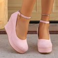 thumbnail image 5 of Willtoo Wedges for Women Closed Round Toe Ankle Strap Platform High Heel Wedge Pumps Dress Shoes Pink, 5 of 6