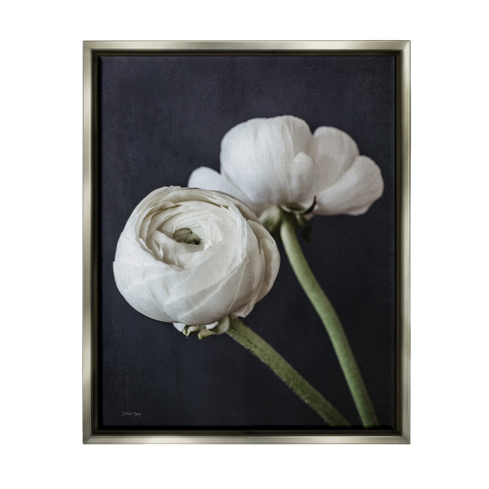 Stupell Industries Modern Ranunculus Flower Blossom Arrangement White Petals Photograph Luster Gray Floating Framed Canvas Print Wall Art, Design by Jennifer Rigsby
