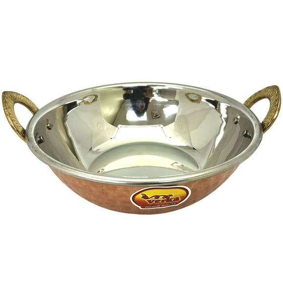 Verka Copper Hammered Karahi with Stainless Steel Interior, 3.5 inch
