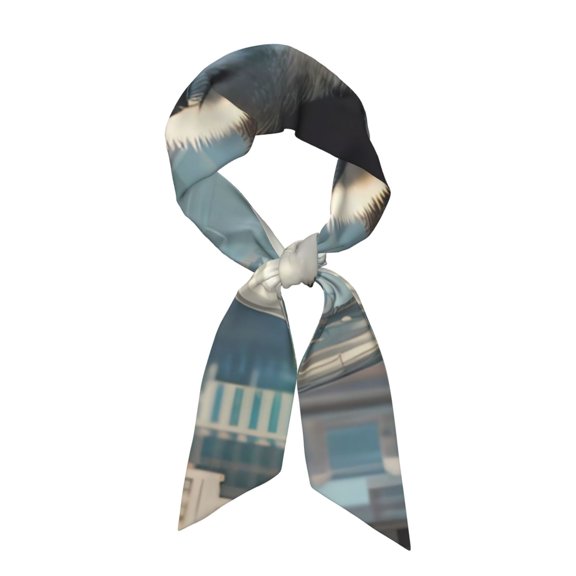 Wukai Panda In Futuristic City Print Hair Scarf for Women Fashion Silky Satin Headscarf Wrap Breathable Lightweight Neck Scarves For Handbag Accessories