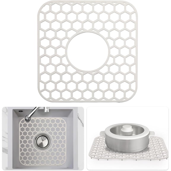 2 Pack Silicone Sink Protectors for Kitchen Sink - 12" x 11" Kitchen Sink with Center Drain Accessory, Non-Slip Heat-Resistant Mat for Bottom of Porcelain Stainless Steel, Dishwasher Safe