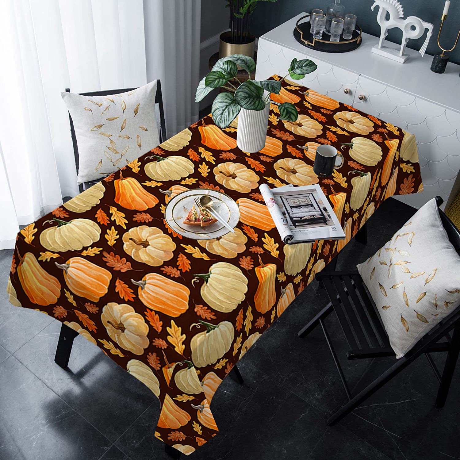 Fall Pumpkins Tablecloth Waterproof Stainproof Tablecloths,Thanksgiving