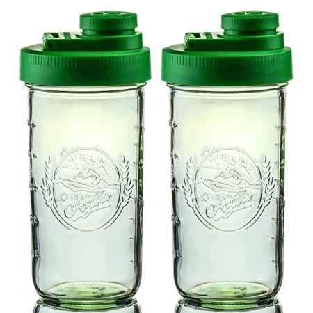 Brewing America Mason Jar Drinking Cup Pint and Half Drinking Lid and Azure 24oz Jar (2, Tractor Green)