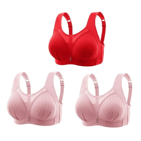 Crunowin Women s Plus Size Bra 3 Pack  Breathable Lingerie Wire Free Comfort Solid Color Behind Buckle Everyday Underwear Red XXXXL