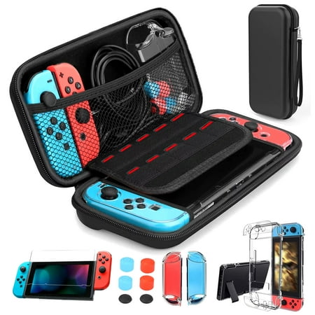 Carrying Case Fit for Nintendo Switch, TSV 14-in-1 Accessories Bundle with Protective Hard Shell Travel Carrying Case Pouch, Clear Cover Case, Screen Protector, 10 Games Cartridges