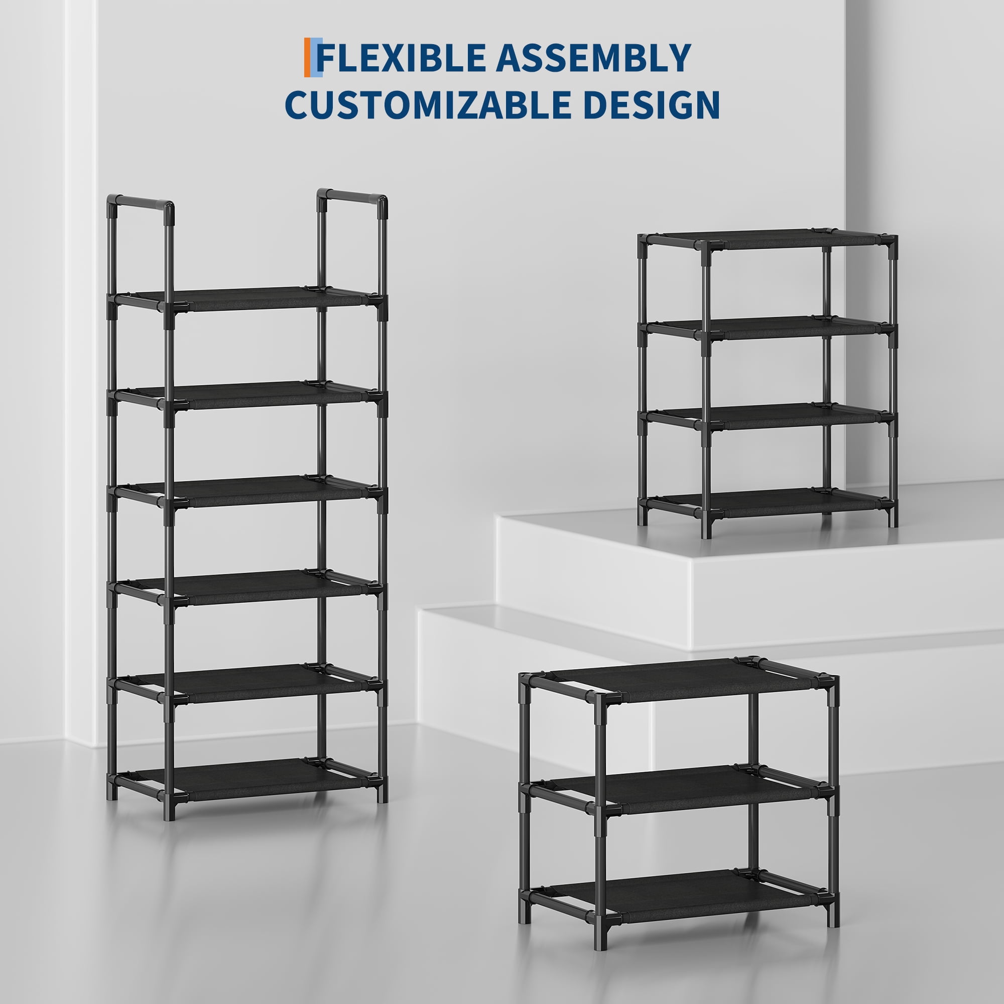 PYY 10-Tier Metal Shoe Rack Organizer – Space-Saving Tall Vertical Storage Stand – Removable Fabric Shelves – Sturdy Narrow Design for Entryway, Closet, Living Room and Home Office – 330*330*1730mm