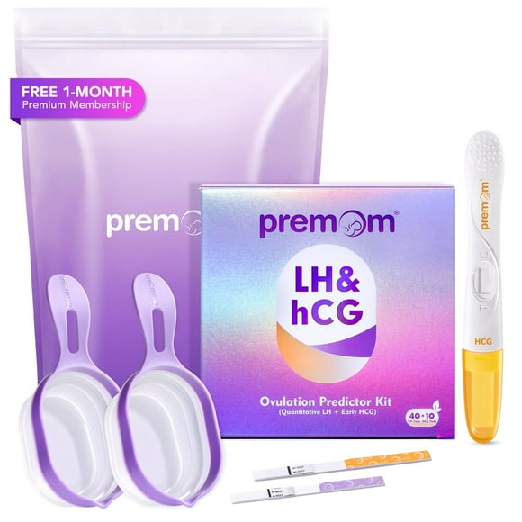 Premom Quantitative Ovulation & Pregnancy Test Kit: 40 LH Strips + 10 HCG Strips + 5 Pregnancy Sticks + 2 Reusable Urine Cups | at-Home Fertility Test for Women | Smart