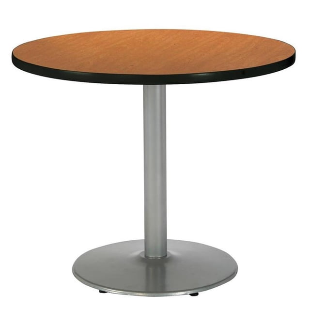 Pemberly Row Medium Oak 36im Breakroom Table with Round Silver Base