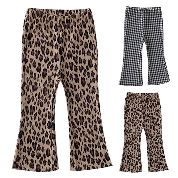 Toddler Pants Kids Leopard Print Knitted Flared Trousers Breathable Casual Trendy Fit Girls 2-3Y
