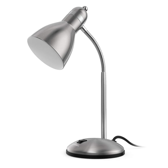 Lámpara de escritorio LEPOWER de metal ajustable con cuello de ganso plateada