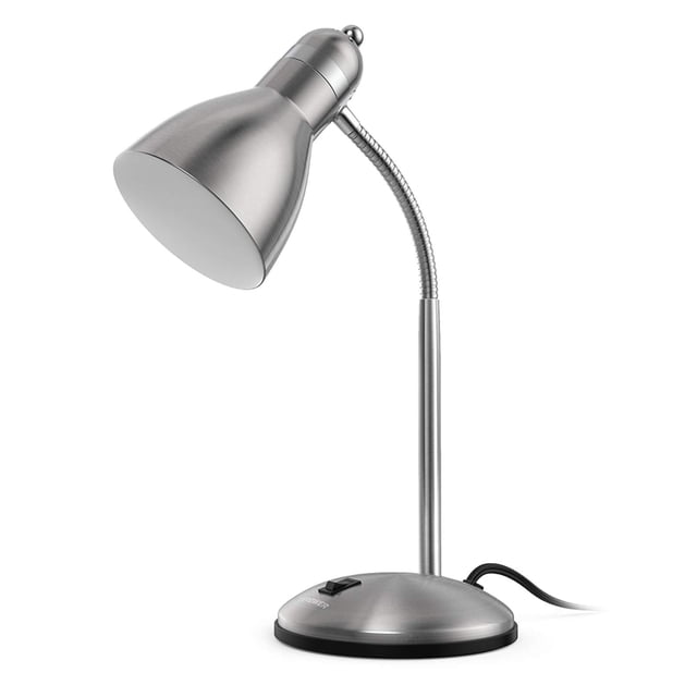 Lámpara de escritorio LEPOWER de metal ajustable con cuello de ganso plateada
