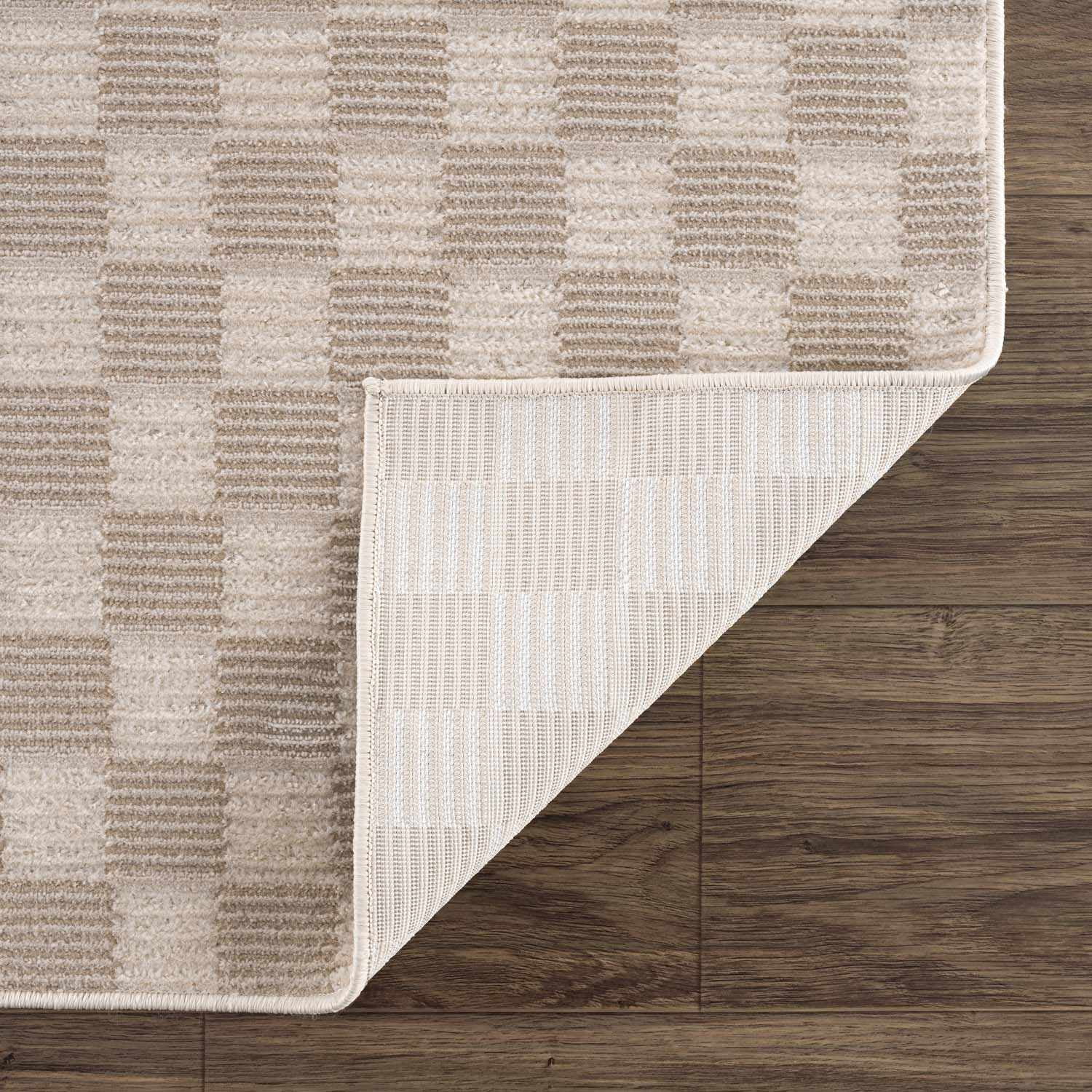 Hauteloom Truls Machine Washable Contemporary Runner Rug - Modern Geometric Checkered Carpet for Hallway, Kitchen - Beige, Cream - 2'7" x 7'3"