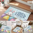 thumbnail image 6 of Rectangle Area Rug 2x3ft, Stripe Easter Eggs Cute Rabbits Non-Shedding Washable Area Rug, Vintage Blue Wood Board Non Slip Low-Profile Rugs for Living Room, Bedroom Dining Room, 6 of 9