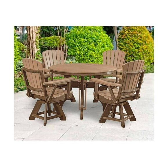 5-Piece Round Dining Set - Outdoor Furniture with Tudor Brown Base