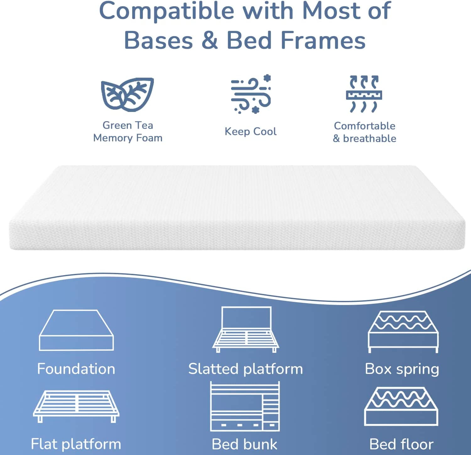 PayLessHere 5 Inch Green Tea Memory Foam Mattress,Medium Firm Mattresses Twin Size,White