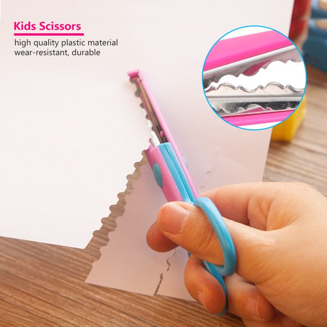 LAFGUR Kids Paper Scissors, Kids Scissors 6 Pcs Colorful Safe To Use Paper Edge Scissors With Colors Design For Art Paper Cutting For Photo Album