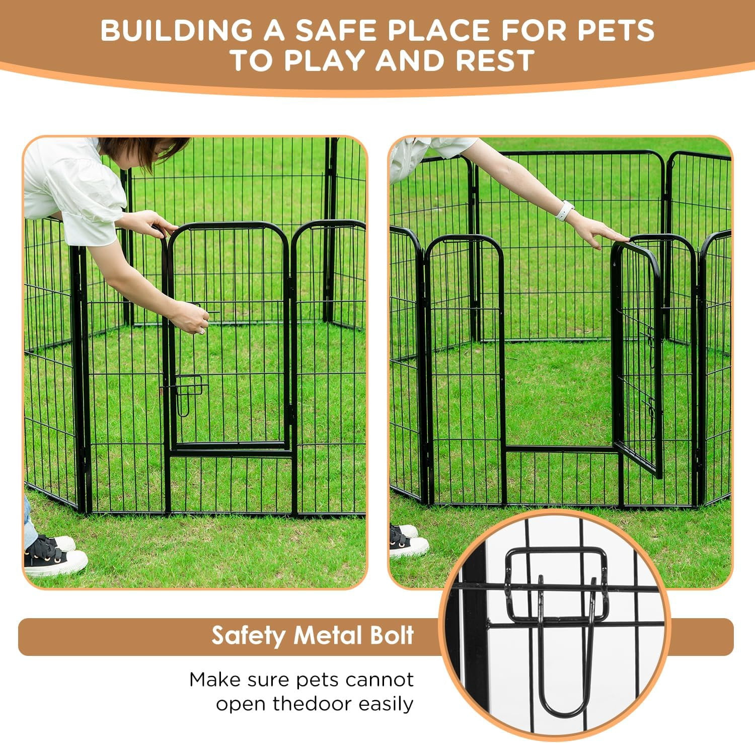 Dog Playpen Outdoor, 6 Panels 40 High Heavy Duty Metal Steel Pet Fence - Sturdy and Durable, Easy to Assemble and Fold with Doors for Large/Medium/Small Dogs, Black